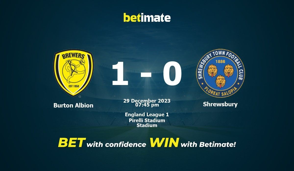 Burton Albion vs Shrewsbury Prediction Odds Betting Tips 12 29 2023