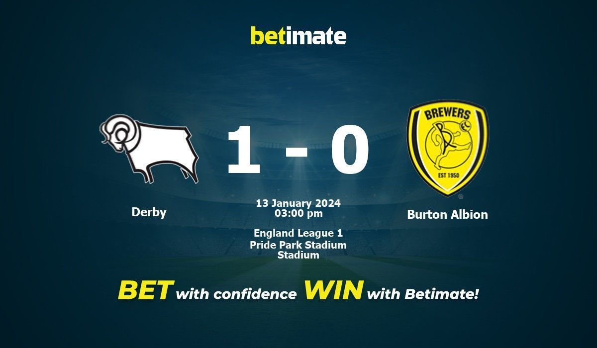 Derby vs Burton Albion Prediction Odds Betting Tips 01 13 2024