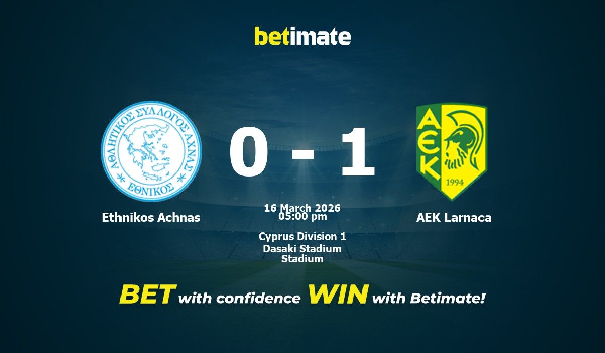 Ethnikos Achnas vs AEK Larnaca Prediction, Odds & Betting Tips 03/16/2026