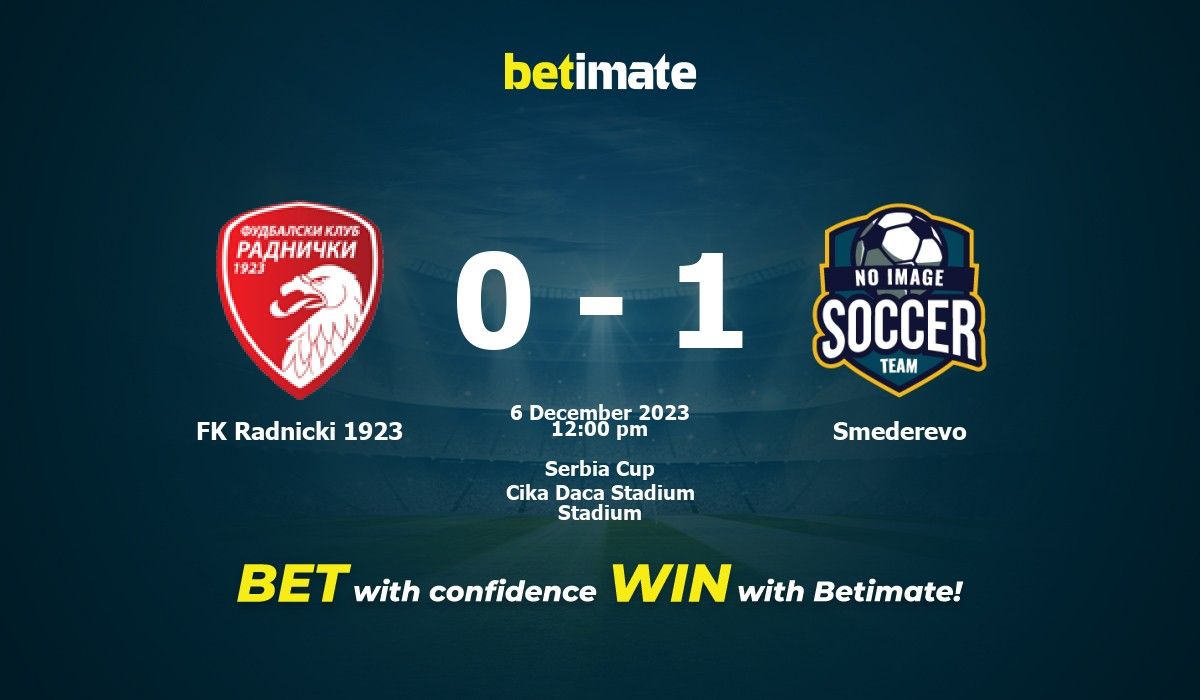 FK Radnicki 1923 vs Smederevo Prediction, Odds & Betting Tips 12/06/2023