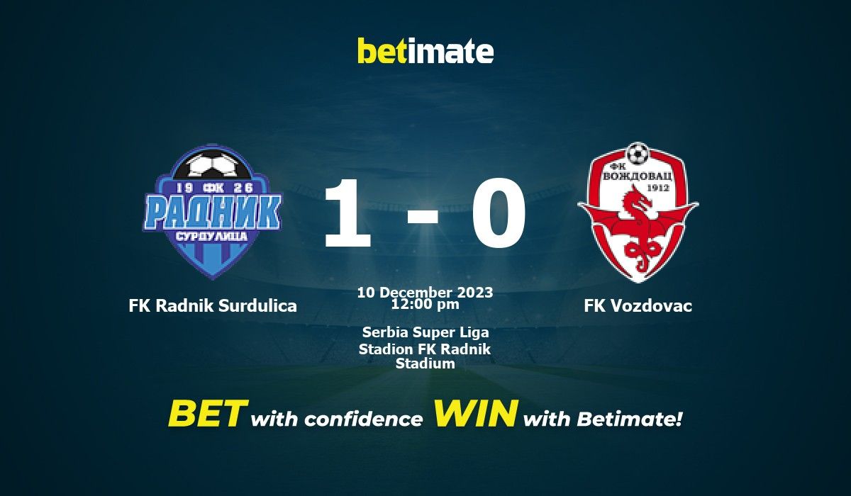FK Radnik Surdulica vs FK Vozdovac Prediction, Odds & Betting Tips