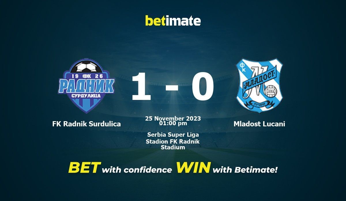 FK Radnik Surdulica vs Mladost Lucani - live score, predicted lineups and  H2H stats.