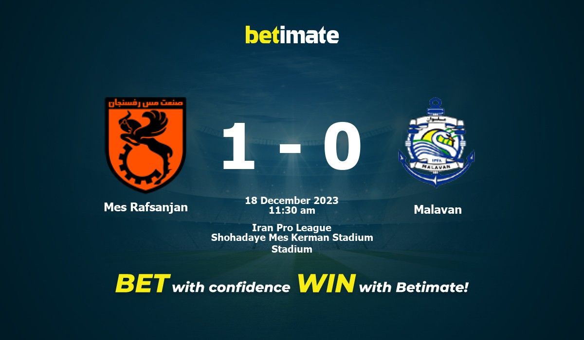 Mes Rafsanjan vs Malavan: Live Score, Stream and H2H results 12/18