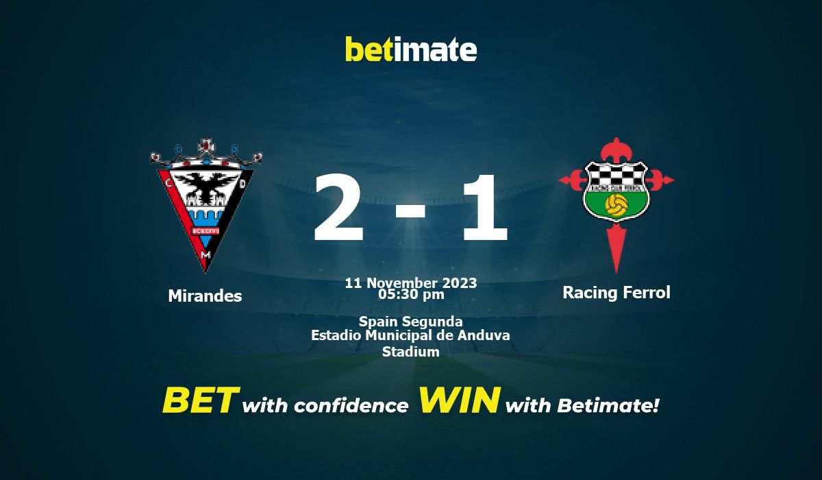 Mirandés vs Racing de Ferrol live score, H2H and lineups