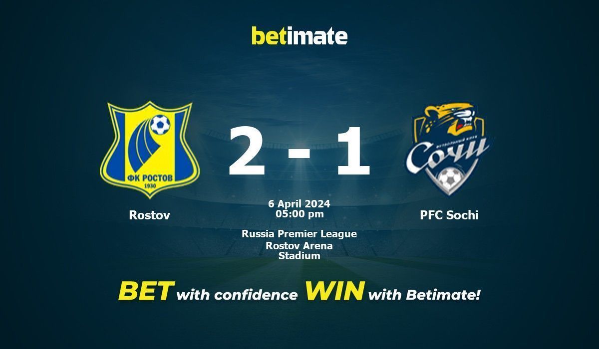 Rostov vs PFC Sochi Prediction, Odds & Betting Tips 04/06/2024