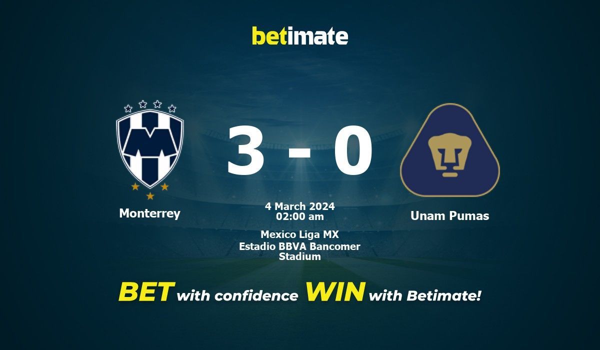 Predicción, cuotas y consejos de apuestas Monterrey vs Unam Pumas 04/03