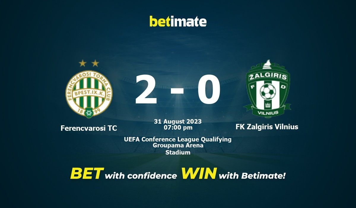 Ferencvárosi TC x FK Žalgiris Vilnius 31/08/2023 na Liga da