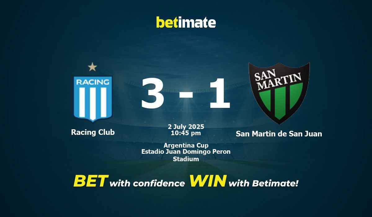 Pronostic, cotes et conseils de paris Racing Club vs San Martin de San ...