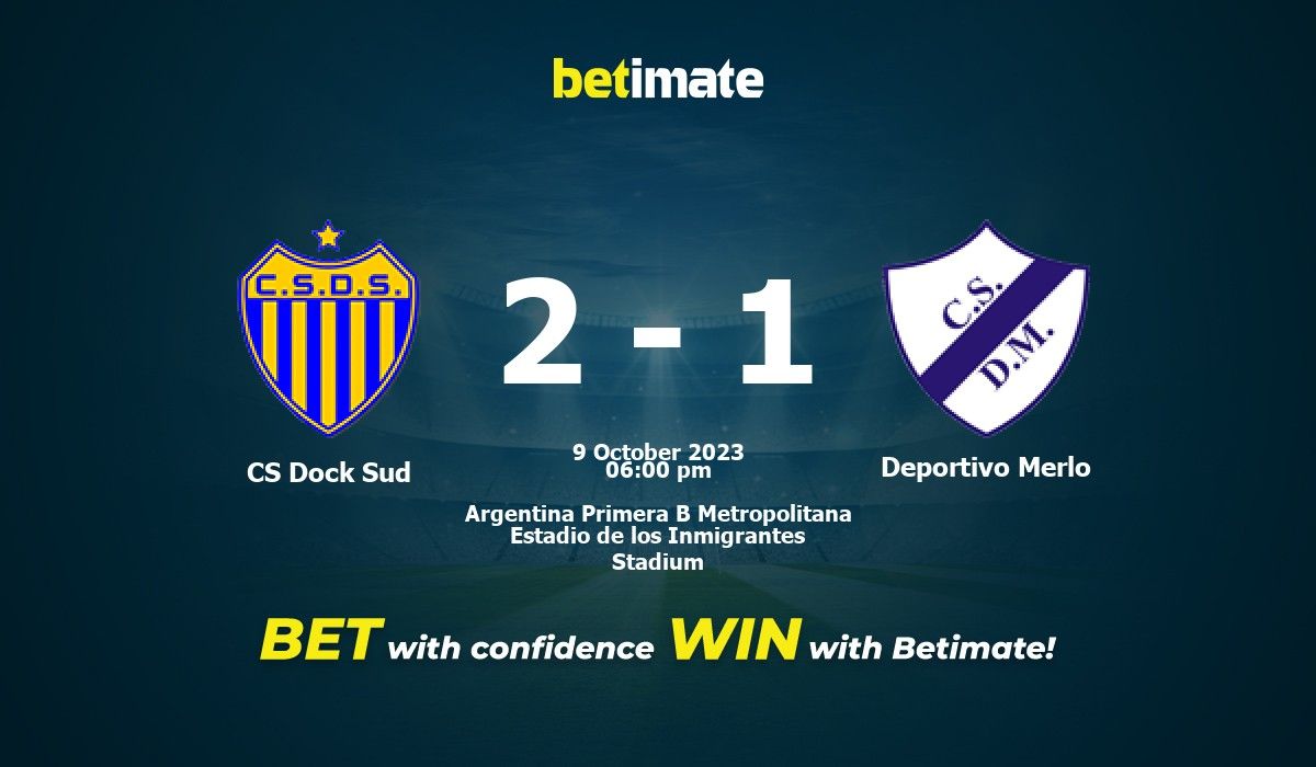 CS Dock Sud vs Deportivo Merlo Prognóstico, Odds e Dicas de Apostas  10/09/2023