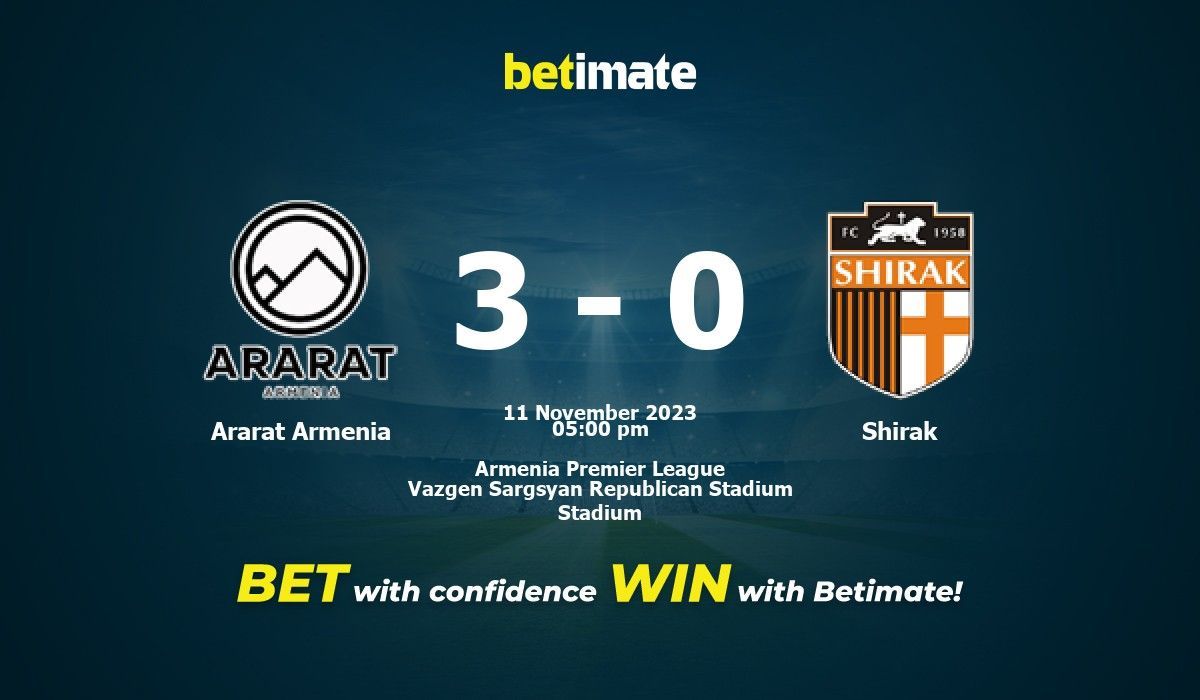 Арарат Армения vs Ширак Прогнозы, коэффициенты и советы по ставкам на 11.11.2023