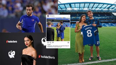 Der amerikanische Popstar Olivia Rodrigo heizt der Stamford Bridge bei einem heißen Fotoshooting mit Ben Chilwell ein