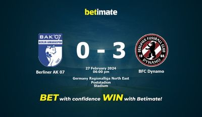 Berliner AK 07 vs BFC Dynamo 预测、赔率和投注技巧 02/27/2024