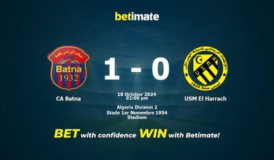 CA Batna vs USM El Harrach Prediction, Odds & Betting Tips 10/18/2024