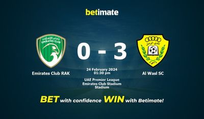 UAE Club RAK vs Al Wasl SC التوقعات، الاحتمالات ونصائح الرهان 24/02/2024