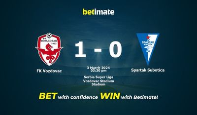 FK Vozdovac বনাম স্পার্টাক সুবোটিকা ভবিষ্যদ্বাণী, প্রতিকূলতা এবং বাজির টিপস 03/03/2024