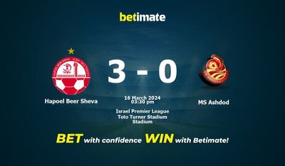 Hapoel Beer Sheva vs MS Ashdod 预测、赔率和投注技巧 03/16/2024
