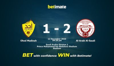 Predicciones, cuotas y consejos de apuestas de Ohod Madinah vs Al-Arabi Al-Saudi 12/12/2023