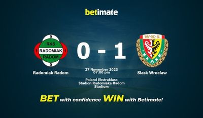 Predicción, cuotas y consejos de apuestas de Radomiak Radom vs Slask Wroclaw 27/11/2023