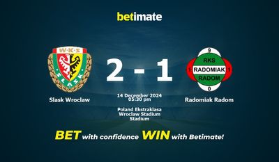 Pronóstico, probabilidades y consejos de apuestas para Slask Wroclaw vs Radomiak Radom 14/12/2024