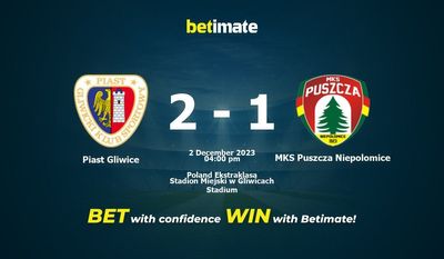 Piast Gliwice vs MKS Puszcza Niepolomice Ennustus, kertoimet ja vedonlyöntivinkit 2.12.2023