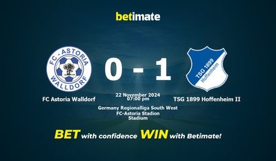 Pronostic FC Astoria Walldorf vs TSG 1899 Hoffenheim II, cotes et conseils de paris 22/11/2024