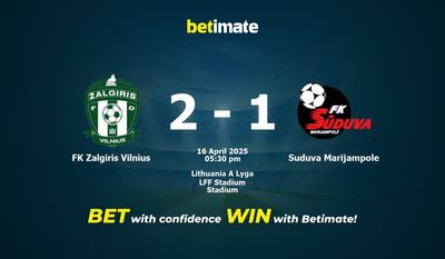 FK Zalgiris Vilnius vs Suduva Marijampole Prédiction, cotes et conseils de paris 16/04/2025