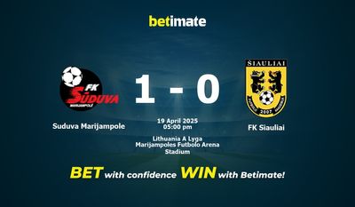 Suduva Marijampole vs FK Siauliai Prédiction, cotes et conseils de paris 19/04/2025