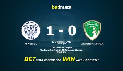 Prediksi, Peluang & Tips Taruhan Al Nasr SC vs Emirates Club RAK 23/12/2023
