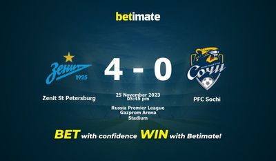 Prediksi Zenit St Petersburg vs PFC Sochi, Peluang & Tips Taruhan 25/11/2023