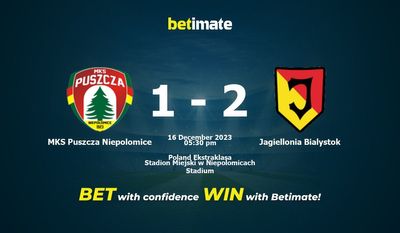 MKS Puszcza Niepolomice vs Jagiellonia Bialystok پیش بینی، شانس و نکات شرط بندی 2023/12/16