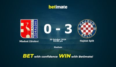 Mladost Zdralovi vs Hajduk Split Pronostici, quote e consigli di scommessa 30/10/2024