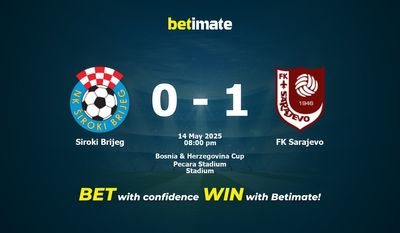 Siroki Brijeg vs FK Sarajevo Pronostici, quote e consigli di scommessa 14/05/2025