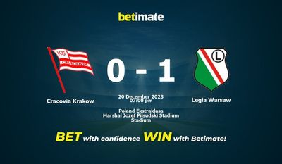 Cracovia Kraków vs Legia Warszawa Prognozy, kursy i amp; Typy bukmacherskie 20.12.2023