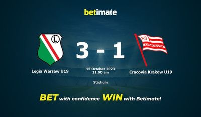 Legia Warszawa U19 vs Cracovia Kraków U19 Prognozy, kursy i typy bukmacherskie 15.10.2023