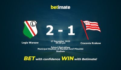 Legia Warszawa vs Cracovia Kraków Prognozy, kursy i wyniki Typy bukmacherskie 17.12.2023