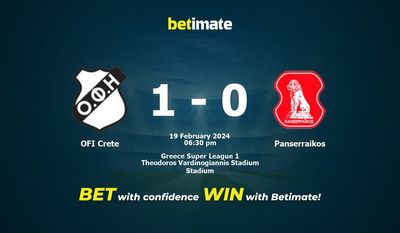OFI Crete против Пансеррайкос Прогнозы, шансы и советы по ставкам на 19.02.2024