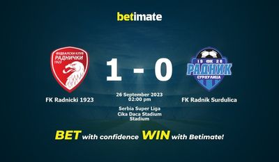 FK Radnicki 1923 vs FK Radnik Surdulica Förutsägelse, odds och speltips 2023-09-26