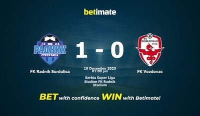 FK Radnik Surdulica vs FK Vozdovac Förutsägelse, odds och speltips 2023-10-12