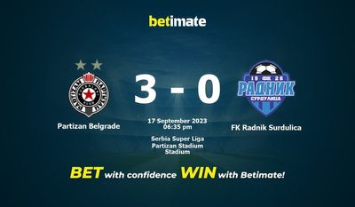 Partizan Belgrad vs FK Radnik Surdulica Förutsägelse, odds och speltips 2023-09-17