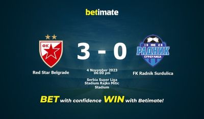 Red Star Belgrad vs FK Radnik Surdulica Förutsägelse, odds och vadslagning 2023-11-04
