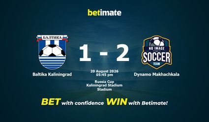 Baltika Kaliningrad vs Dynamo Makhachkala Prediction, Odds & Betting Tips 08/20/2026